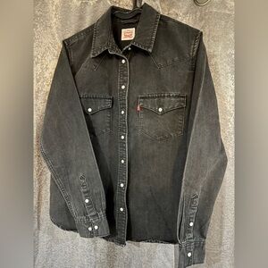 Levi's Black Denim Western Shirt Jacket with Snap Front